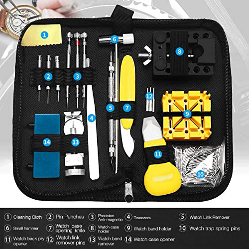 Watch Repair Tool Kit, AUTOXEL Watch Band Link Tool Set 127 Pcs Watch Case Opener Spring Bar with Carrying Bag, Replace Watch Battery Helper Multi Functional Tools with User Manual for Beginner