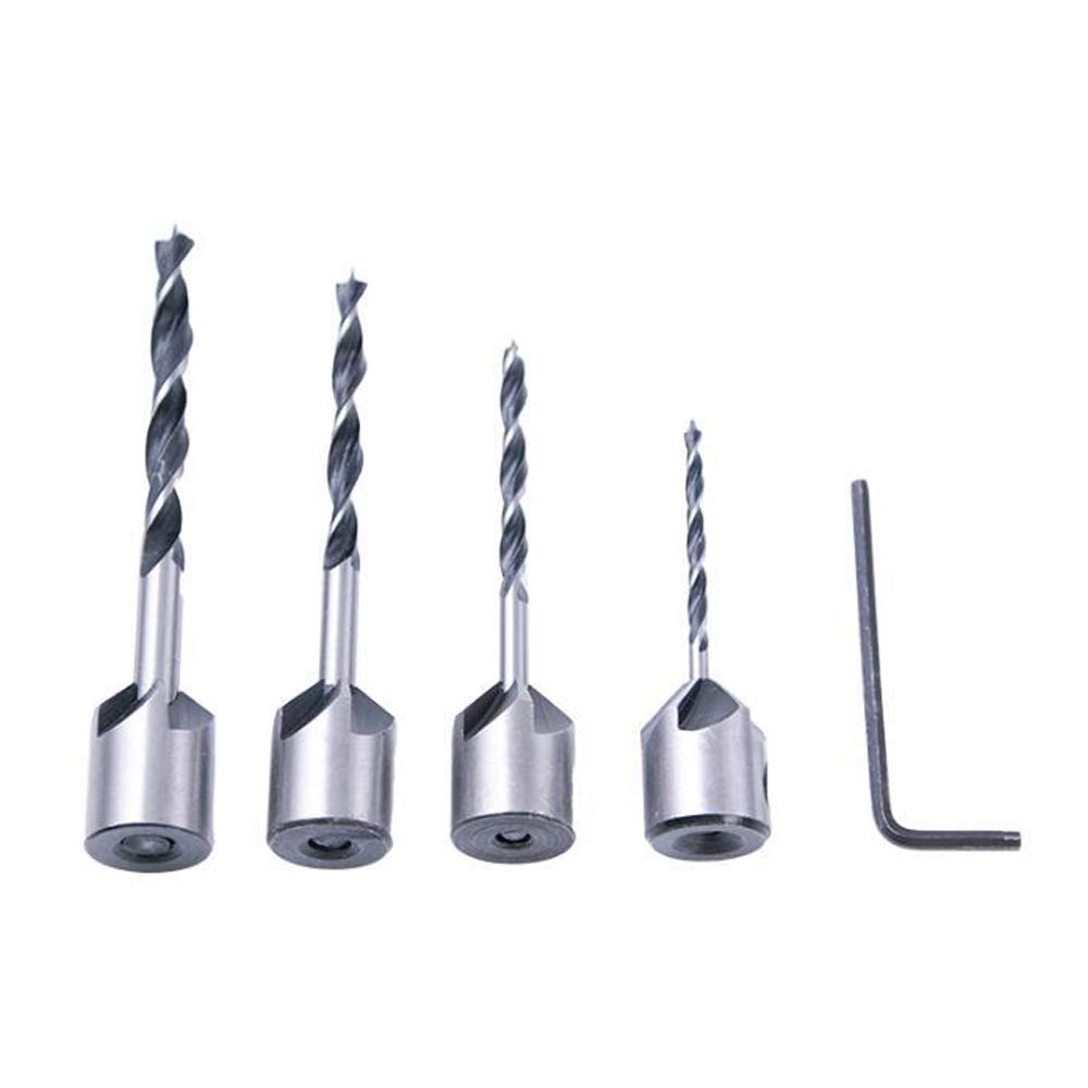 ANCLLO Woodworking Countersink Chamfer Drill Bit Three Pointed High Speed Steel Drill Bits Set, 4 In 1