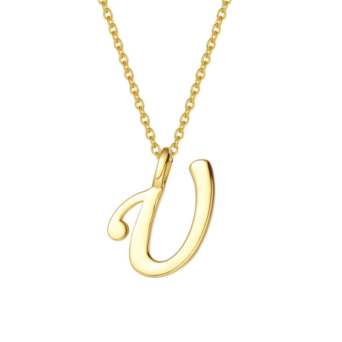 Initial Alphabet Necklace, 925 Sterling Silver with Yellow Gold Plated, Letter U Name Pendant for Women Girls Teenagers Friends with Gift Jewellery Box - Chain Length: 16 + 2 Inch