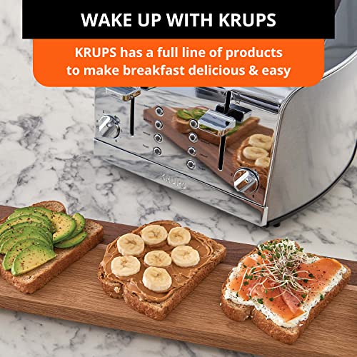 Krups Breakfast Set Stainless Steel Toaster 4 Slice 1500 Watts 6 Brown Settings, Defrost, Reheat