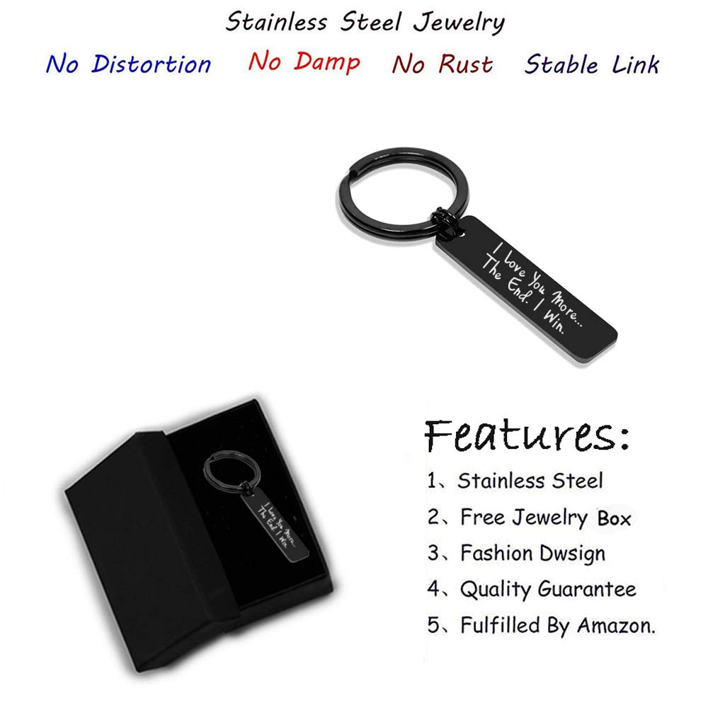 AXEN Key Chain Gift, I Love You Most The End I Win, Stainless Steel Keyring for Couple, Stytle 2, Black