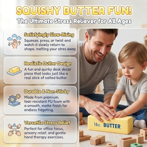 10in Giant Butter Squishy, Jumbo Big Butters 14oz Squeeze Stress Balls, Large Butter Stick Stress Relief Slow Rising Fun for Anxiety Relief Party Favors
