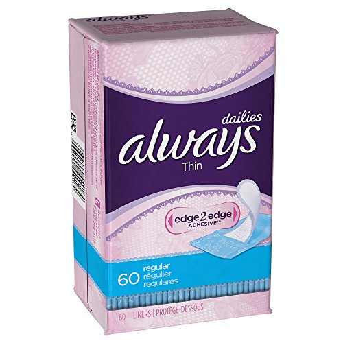 Always Thin Dailies Liners, Unscented, Wrapped, 60 Count