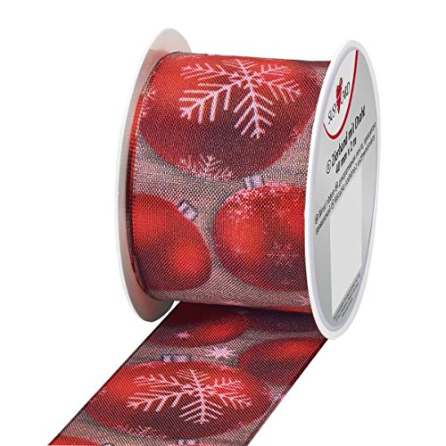 Susy Card 40014586 Christmas Ribbon 2 M x 40 mm Small Reel Baubles – Pack of 1, Red