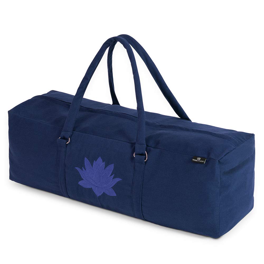 Yoga Studio Yoga Kit Bag – 71 x 23 x 18cm, Cotton Yoga Mat Bag with Storage Pockets, YKK Zip Fastening - Navy Blue
