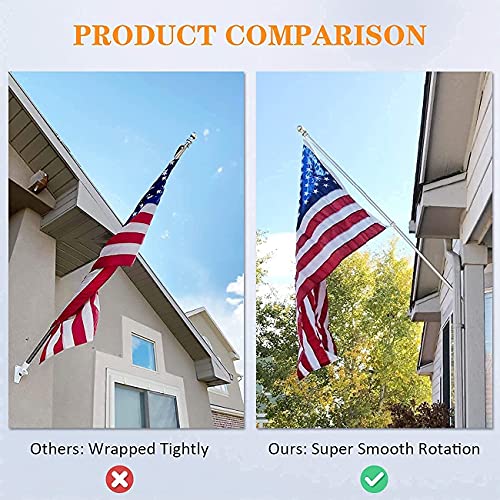 Updated 6 FT Flag Pole Kit with 2 Aluminum Flagpole Rings, Holder and 2