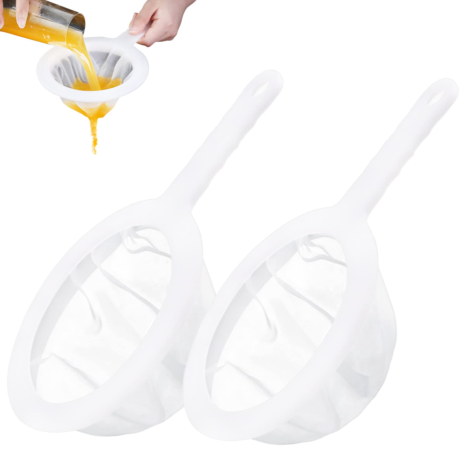 Photo 1 of 2 Piece Fine Nylon Mesh Strainer Kitchen Food Yogurt Mesh Sieve Plastic Mesh Colander with Handle Mini Brine Shrimp Separation Net for Filtering Juice Milk Soy Coffee Honey Wine Yogurt (120/200 Mesh)