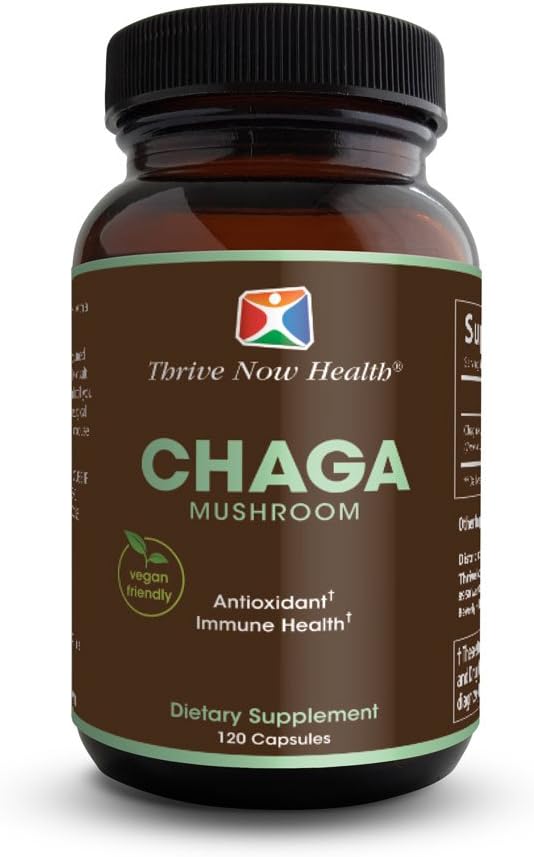 Thrive Now Health Chaga Mushroom Extract Supplement, 120 Capsules - Super Antioxidant Supplement for Energy Boost, Immune System Support and Better Sleep