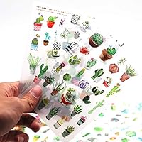 Sanmatic Sticker 48 Sheets(1200pcs) Green Cactus Plant Decorative Stickers Scrapbooking Stick Label Diary Stationery Album Bullet Journal Planners Stickers