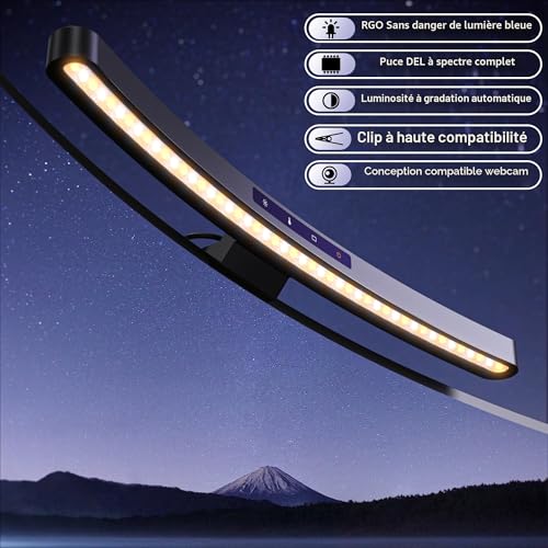 Quntis Curved PC Screen Lamp with Remote Control, 45 cm Adjustable Screen Light Automatic Dimming, LED USB Computer Lamp Monitor Light Bar – Curved