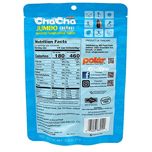 Chacha Jumbo Sunflower Seeds Coconut Flavor, 5.29 Ounce (Pack of 6