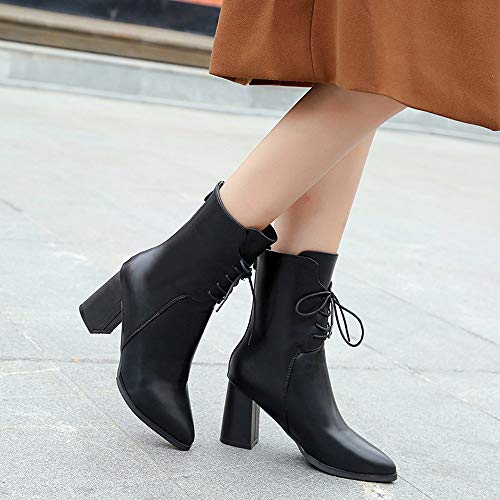 AgrinTol Women's Retro Tassel Shoes Leather High Heel Pointed Toe Lace-Up Martin Boots