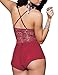 NINGMI Deep-V Lace Babydoll Lingerie Perspective Nightwear Sexy Chemises,Red,Medium