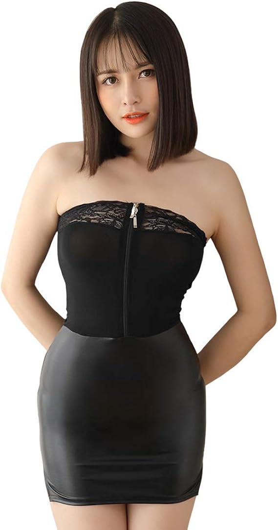 Amazon Co Jp Vivid Style セクシーボディコン 勝負 セクシー ボディコン ストレッチ素材 ツルツル シンセティックレザー ツヤ 組合せ レディース 1139 ブラック 服 ファッション小物