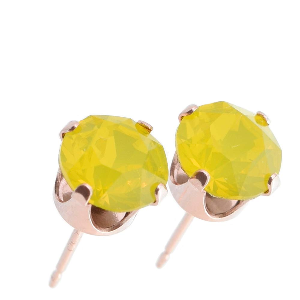 pewterhooter Vintage Yellow Topaz Austrian Crystal Rose Gold Plated Sterling Silver Stud Earrings for Women with Gift Box