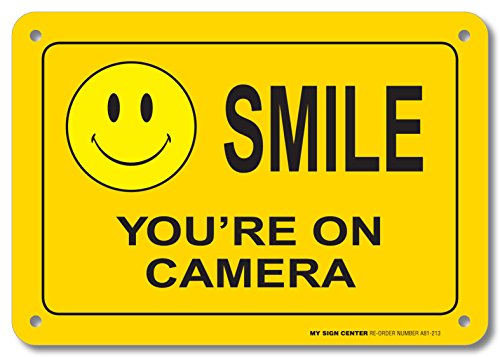 Smile You’re On Camera Sign – Video Surveillance Security – 10″x7″ – .040 Rust Free Heavy Duty Aluminum – Made in USA – UV Protected and Weatherproof