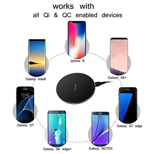 Cargador inalámbrico rápido iPhone 8 / iPhone 8 Plus / iPhone X, Cargador inalámbrico Samsung qi Cargador inalámbrico para Galaxy S8 / S7 / S6 / Note 8 /, Nexus 5/6/7 y todos los dispositivos habilitados para Qi de WiFun (Silve)