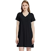 GYS Womens Bamboo Viscose Nightgown, Silky Soft Lightweight Short Sleeve Sleep Dress with Satin V-Neck for Hot Sleepers