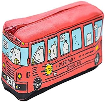 1X Phononey Pencil Cases Holders Pen Bags Cosmetic Bags Coin Organizer Purse Stationary Pouchs Canvas Cartoon Car Shaped with Zipper for Students Office Travel Gift 19 * 6.5 * 6CM (Red)