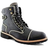 Polar Fox Brady MPX508571 Mens Casual Classic Combat Fur Lined High-Top Motorcycle Boots – Black, Size 10.5