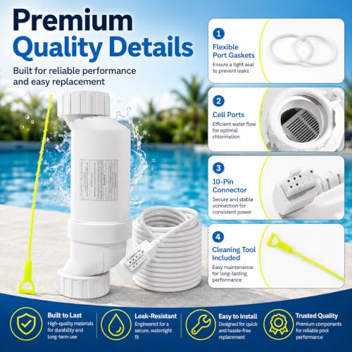 T-15 Salt Cell Replacement Compatible with AquaRite Saltwater Systems, Premium Water Clarifier Cell for Inground Pools up to 40,000 Gallons, Replaces W3T-CELL-15, T-CELL-15, BLT15H with Cleaning Kit