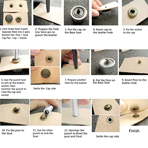 Yotako 40x 12mm Jeans Button Tack Buttons Metal Replacement Kit + 40x 12mm Metal No Sewing Popper Button Snap Fasteners Kit For Leather Clothing Wallet