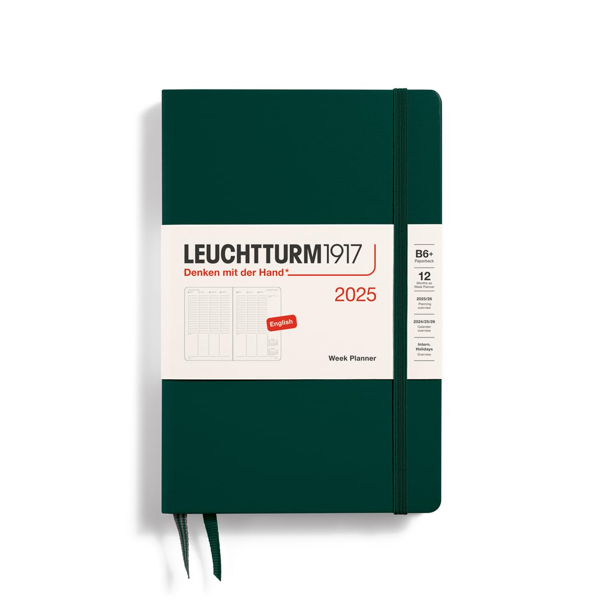 LEUCHTTURM1917 371024 Weekly Planner 2025, Paperback B6+ Hardcover - 12-Month Calendar, Lined - Forest Green, English — image 1
