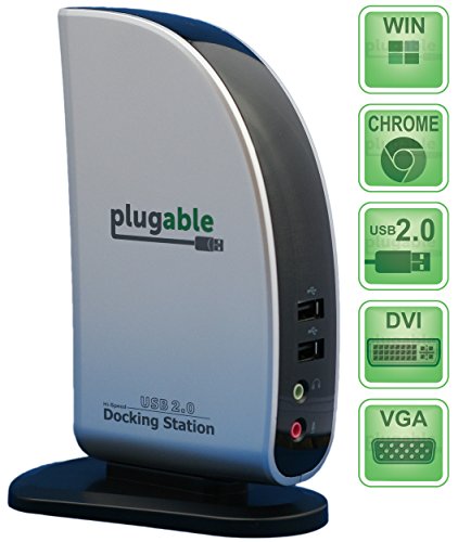 Plugable USB 2.0 Universal Laptop Docking Station with DisplayLink DVI/VGA up to 1920x1080, Audio, Ethernet, and 4 Available High-Speed USB 2.0 Ports for Windows