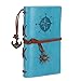 Leather Writing Journal Notebook, EvZ 5 Inches Vintage Nautical Spiral Blank String Diary Notepad Sketchbook Travel to Write in, Unlined Paper, Retro Pendants, Classic Embossed, Sky Blue