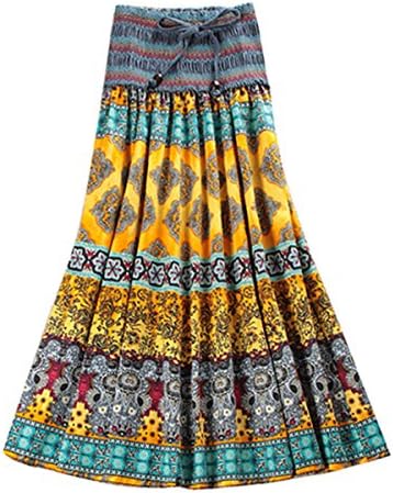 DEHANG Women's Striped Maxi Skirt - Yellow