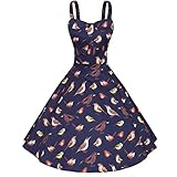 MIUCOO Women's 1950s Vintage Bird Print Rockabilly Swing Dress