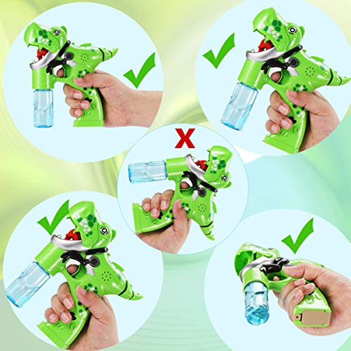 Bubble Gun,Dinosaur Bubble Shooter Electric Music Bubble Dispenser for Toddlers Soap Bubble Blower Toy Automatic Bubble Wand with Music & Lights Extra Refill Bottle Bubble Toy for Kids 3+ Years Old
