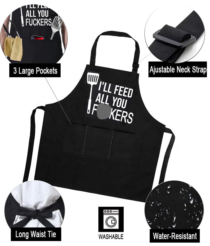 telehybrid Funny Aprons for Men, Funny Dad Gifts for Mens, Grilling Cooking Apron for Father Birthday Gifts, Cool BBQ Apron for Boyfriend, Kitchen Chef Apron