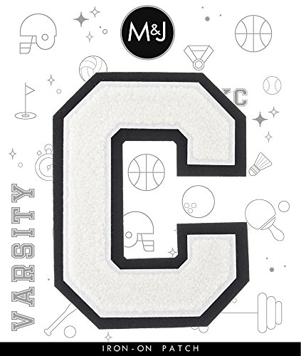 C - White on Black - 4 1/2" Heat Seal Chenille Varsity Letter