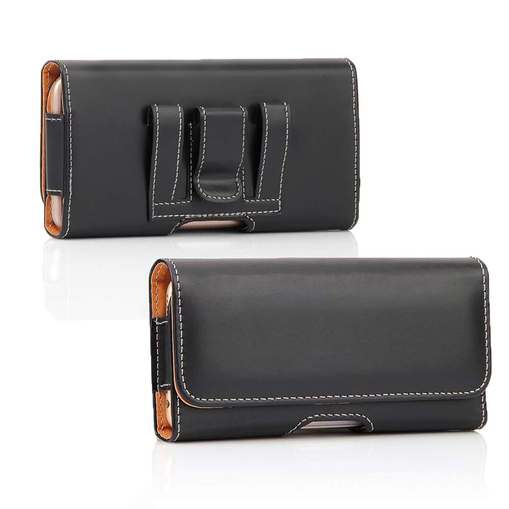 AXELENS Universal Mobile Phone Case with Horizontal Wallet for Smartphone Belt Up to 6 '' Inch - Invisible Magnetic Closure for Documents and Cards in Leatherette SMOOTH BLACK