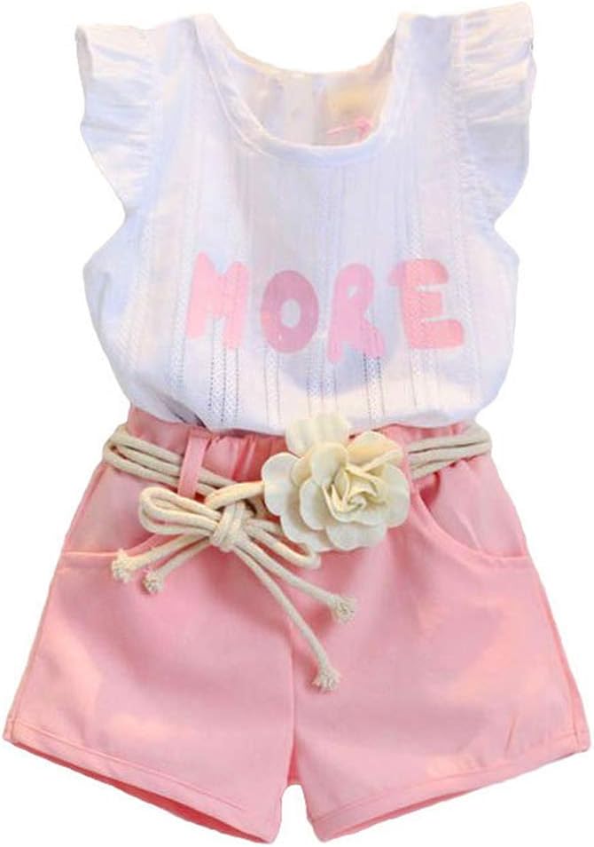 2PCS Set Toddler Kids Baby Girls Outfits Clothes T-Shirt Vest Tops+Shorts Pants