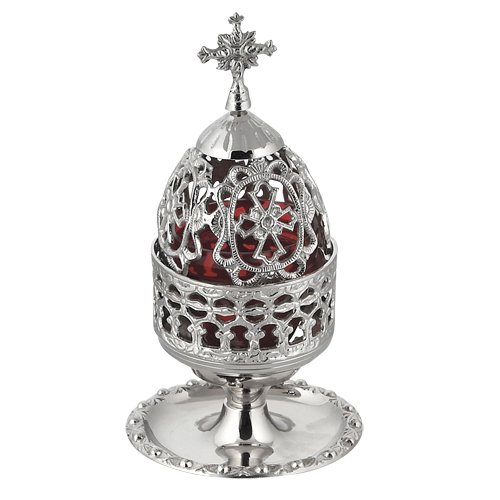 Nickel Plated Greek Christian Orthodox Vigil Lamp (83 N)