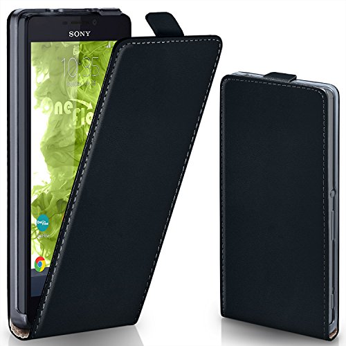 Xperia M2 / M2 Aqua Case, OneFlow [Classic Magnetic Clip Design] Premium PU 360Â° Vertical Flip Case for Sony Xperia M2 / M2 Aqua Faux Leather Flip Cover - DEEP-BLACK