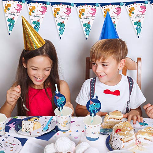 Airich Gebutstag Party Set, 142 Stück Dinosaurier Party Supplies Set Geschirr Set Teller, Tassen, Servietten, Tischdecke… – Bild 5