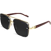 Dollger Overized Square Aviator Sunglasses for Men Women Fashion Imitation Wood Gradient Sunglasses
