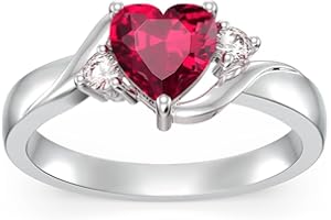 Shusukue Heart Crystal Rings 925 Sterling Silver Minimalist Solitaire 12 Month Birthstone Rings Personalized Engraved Name Ring Birthday Promise Jewelry Gift for Women (with Gift Box)