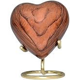 BOLD & DIVINE Wooden Textured Theme Keepsake Urn | Human Ashes Memorial Urn, Burial, Funeral Cremation Urns (Red Cherry Wood, Heart Shape)