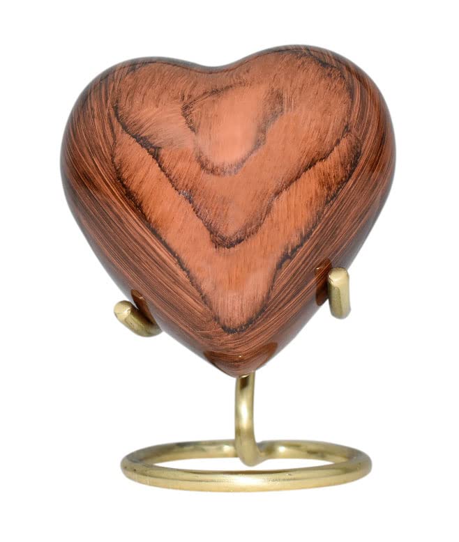 BOLD & DIVINE Wooden Textured Theme Keepsake Urn | Human Ashes Memorial Urn, Burial, Funeral Cremation Urns (Red Cherry Wood, Heart Shape)