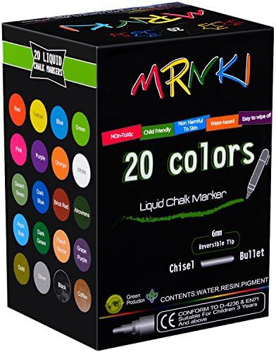 MRNKI Liquid Chalk Markers 20 Color Branch Erasable Chalk for Kids with Smooth Boards and More Flatbed