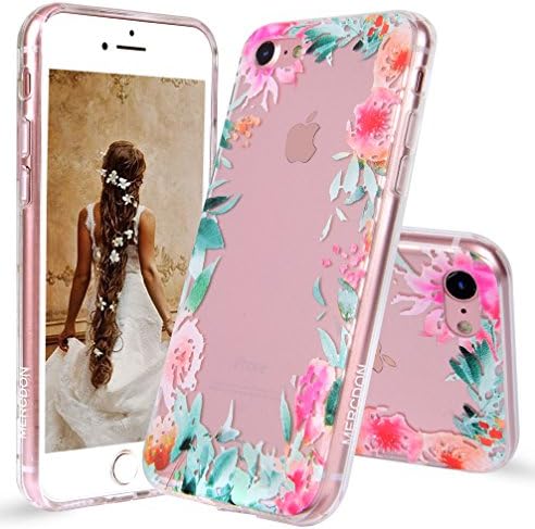 iPhone 8 Plus Case, Cover iPhone 7 Plus, MERCDON Potion of Love Floral Printed Flower Pattern Clear Design Hard with TPU Bumper Case Cover for iPhone 7 Plus (2016) / iPhone 8 Plus (2017)