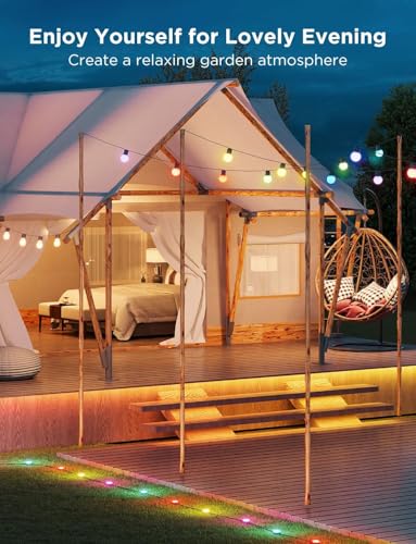 Govee Outdoor LED Lichterkette Außen 2, 15M Dimmbare RGBICW Lichterkette mit 16 Millionen Farben und 47 Szenenmodi, 100lm pro LED Lebensdauer 25000h, IP65 Wasserdicht, Funktioniert mit Google Home