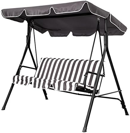 New 3 Person Outdoor Patio Covered Swing, Yard Awning with Steel Frame 460Lb Capacity, Backyard Padded Chair Seat, Weather Protected Furniture Hammock - Coffee