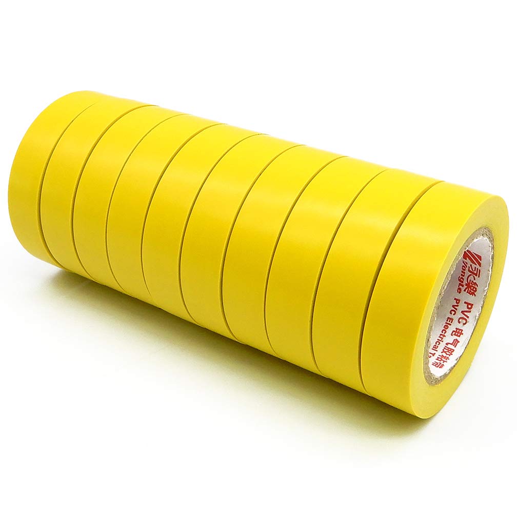 ALBOYI 10 Rolls Yellow Electrical Tape, 15mm x 15m Self-Adhesive PVC Insulation Gaffer Tape for Cable Protection Insulating and Repairing Wires