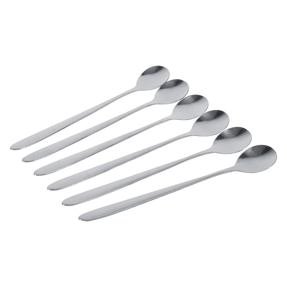 Zerodis 6Pcs Spoons Stainless Steel, Long Handle Spoon Set Stylish Commercial Grade Kitchen New Teaspoons for Tea Coffee Soup Ice Cream Sundae