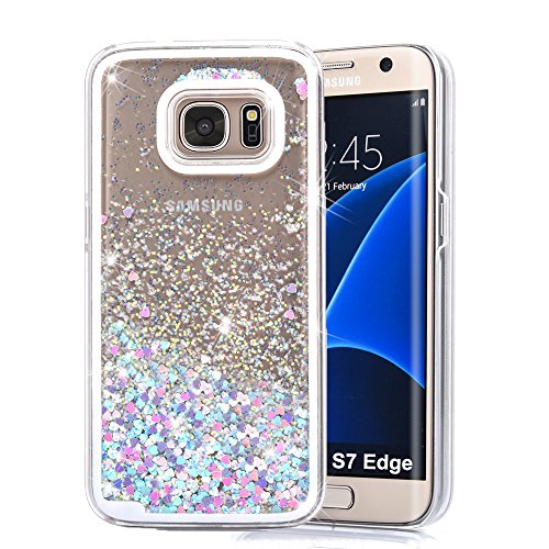 Galaxy S7 Edge Case, S7 Edge Liquid Case, VEGO Glitter Flowing Bling Transparent Sparkle Floating Hard Case Cover for Samsung Galaxy S7 Edge (BluePink)